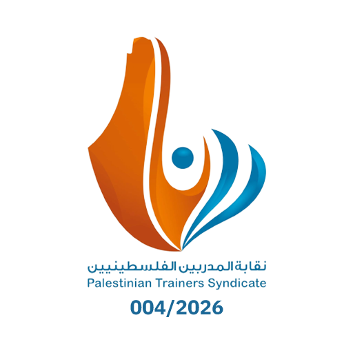 شعار نقابة المدربين الفلسطينيين (Palestinian Trainers Syndicate) وتحته رقم الاعتماد 004/2026.
